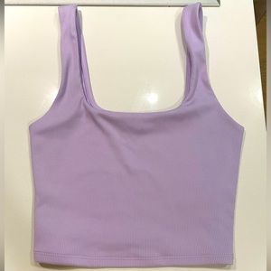 Express Body Contour Ribbed Square Neck Cropped Tank -Lilac